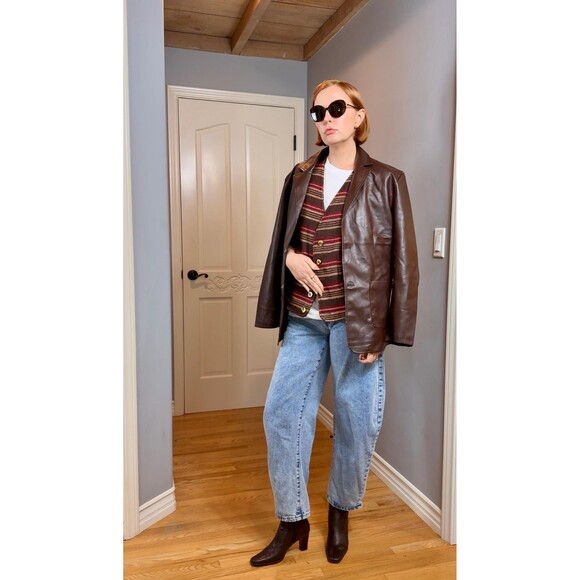 Vintage Wool Blend Striped Burgundy and Brown Button Down Vest Women’s Size M - Picture 4 of 9